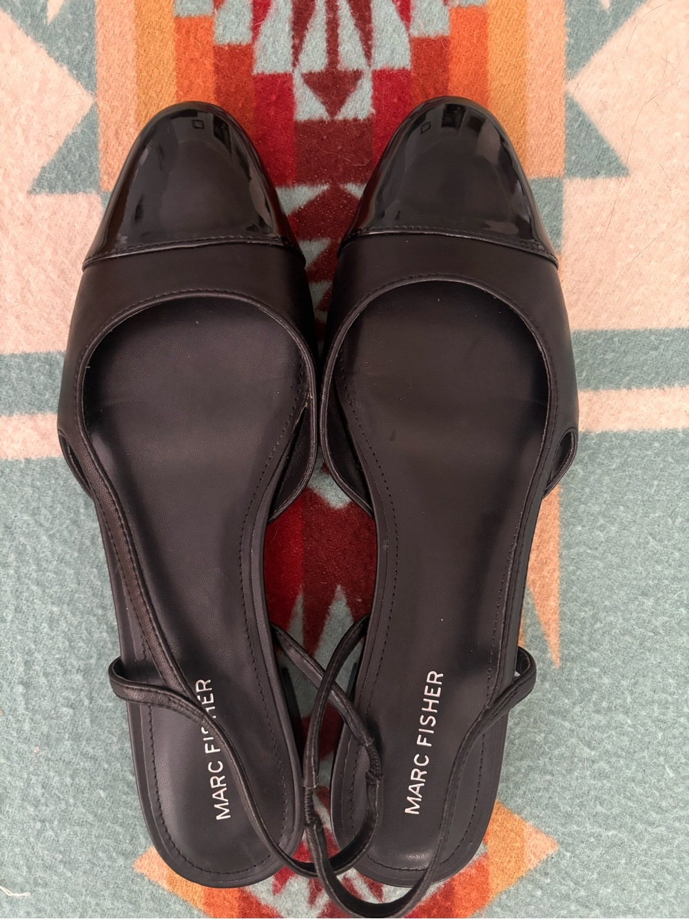 Marc Fisher Dela Slingback Flats, Patent Cap Toe, Black, Size 8.5
